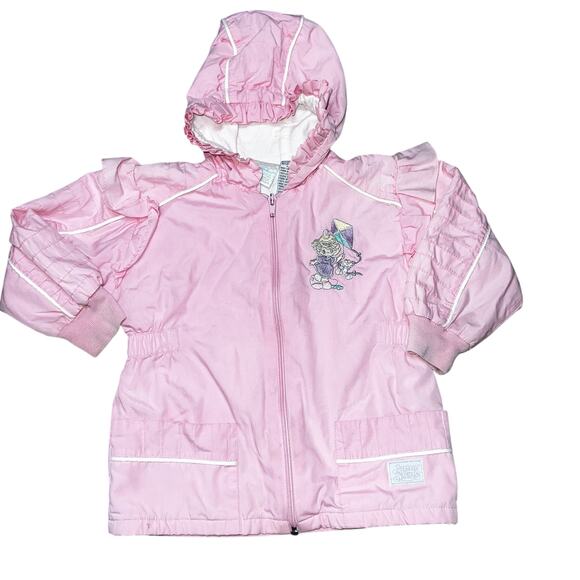 Vintage Precious Moments embroidered Pink Girls Jacket Ruffles Hooded full zip - Picture 1 of 10